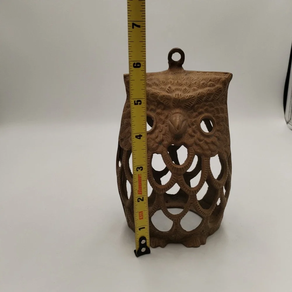 Vintage Solid Brass Owl Lantern Candle Holder Pierced Cutout Korea 70s